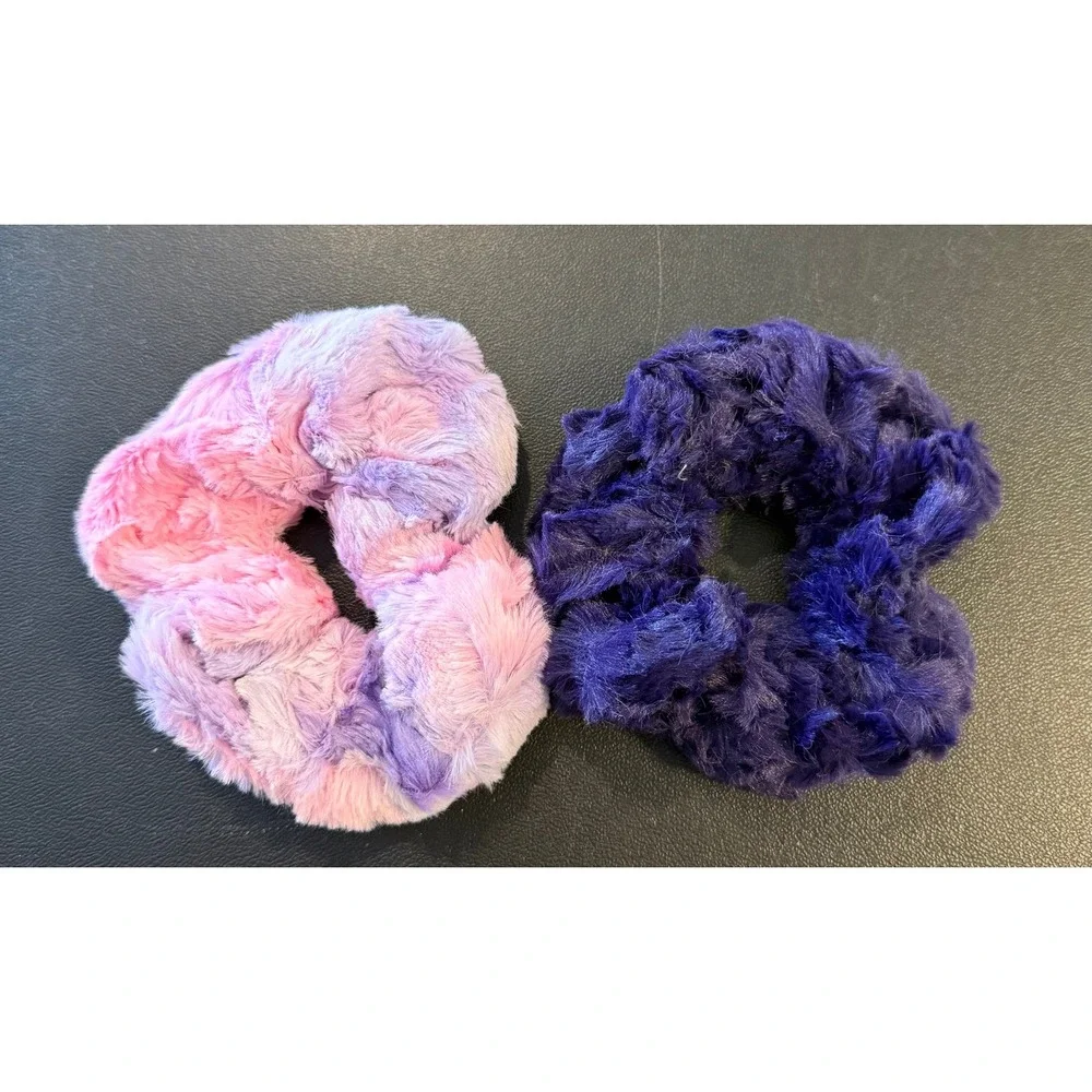 Sew Sweet Minky Designs Womens Hair Scrunchie Set Of 2 Pink Purple Plush NEW